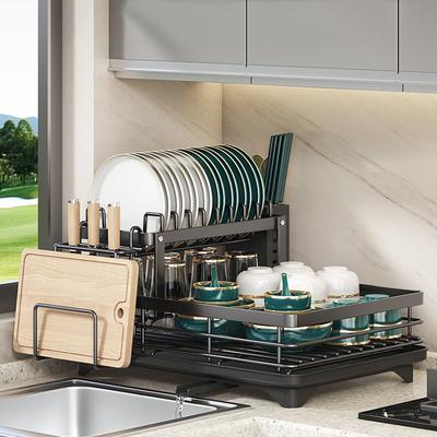 Kitchen Dish Drain Rack Plates Bowls Chopsticks Carbon Steel Storage Rack with Drain Board Sink Countertop Tableware Storage