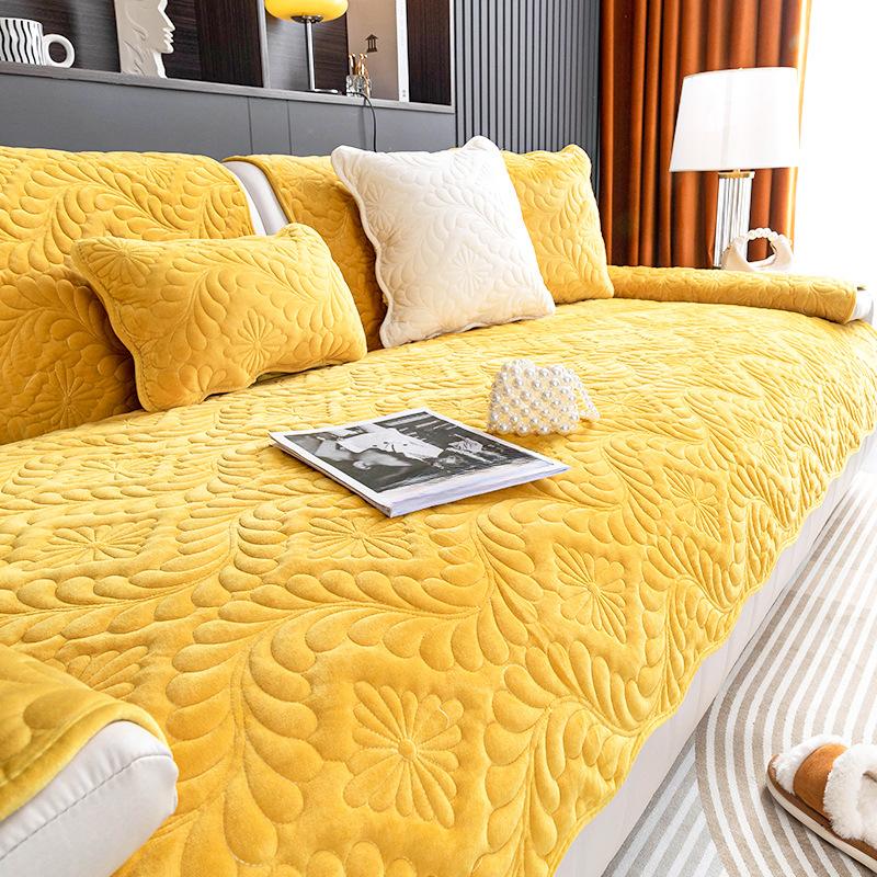 Sofa Cushion Winter Thickened Short Plush Non-Slip Leather Cushion Flannel Winter Style Sets Cover Cloth
