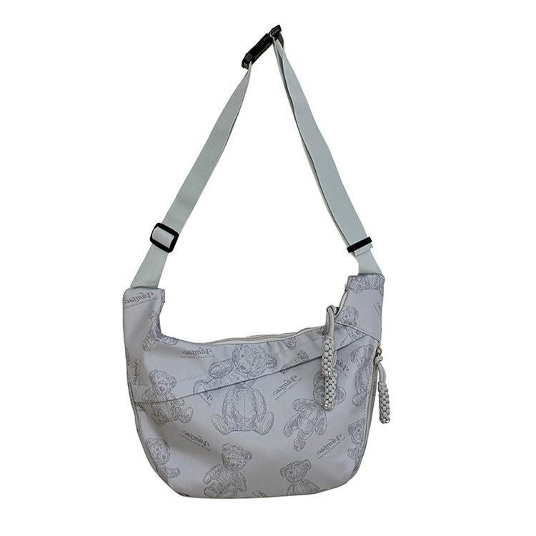 Модная Зеленая Канвасная Сумка Через Плечо С Мультяшным Принтом Для Осени И Зимы Большой Вместимости светло-серый