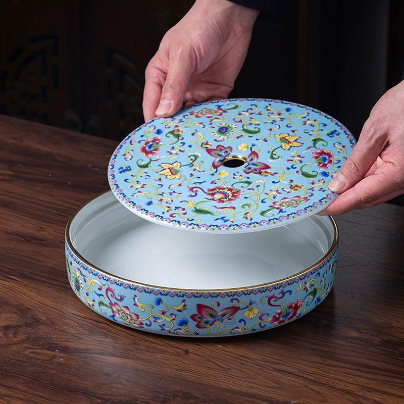 Qian Yu Enamel Ceramic Tea Set with Stone Tray