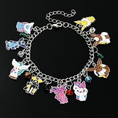 Anime Bracelet for Women, Eevee Pendant, Enamel Charm Bangle, Hand Chain, Cute Cartoon, Fashion Jewelry, Gifts for Girl
