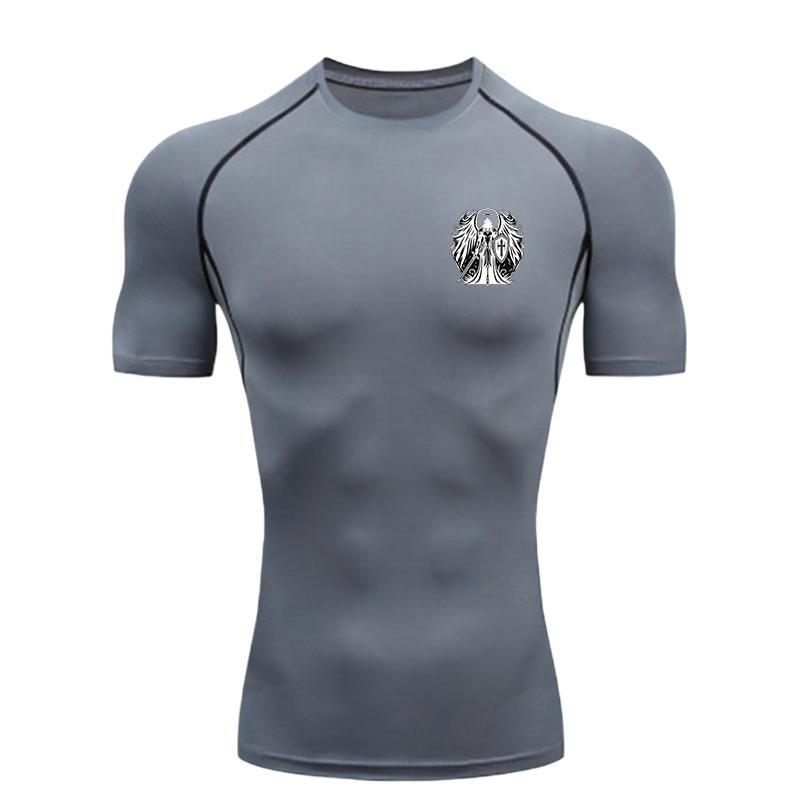 Angel Warrior  Men's Sports T-shirt Training Fitness Compression Shirt Rashgard Tops Quick Dry Short Sleeve T-Shirt