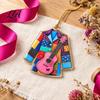 Artistic Guitar Hanging Decor Acrylic Christmas Ornament, Patchwork Jacket Butterfly Flat Pendant Decorative Car Accessories with Gold String for Tree