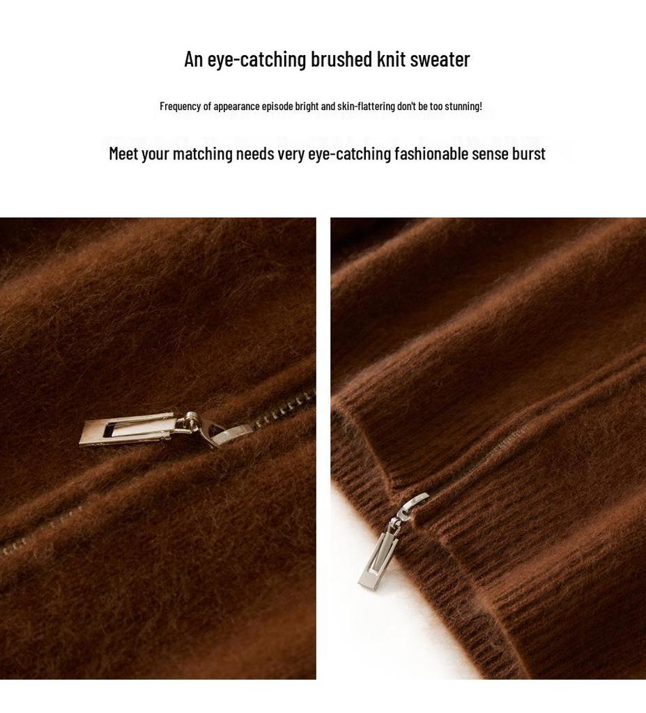 Fleece Series: Cashmere Zipper Cardigan - Thick Long Sleeve Sweater for Autumn/Winter