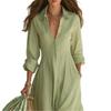 2026 Long Sleeve Dress Women Single Breasted A-line Solid Color Casual Fashion