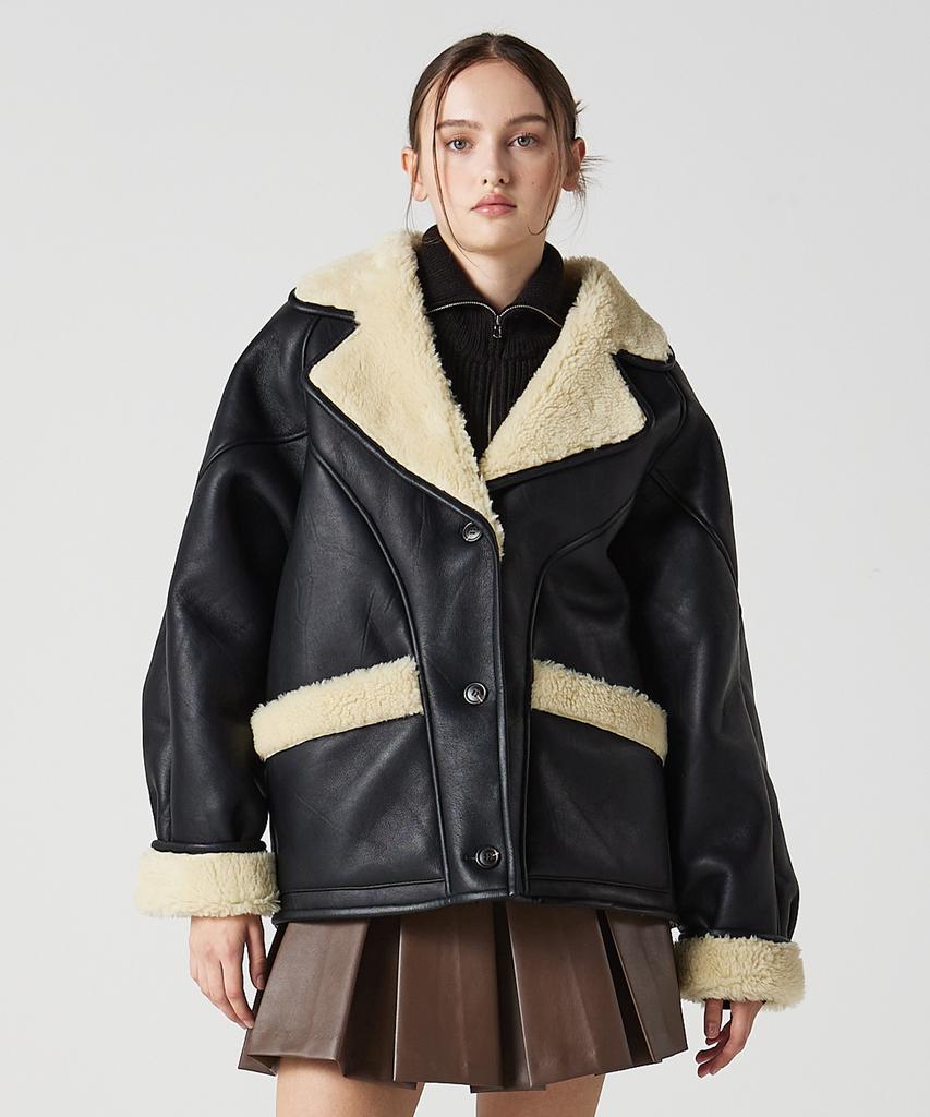 Awesome Studio Leather Shearling Jacket Black