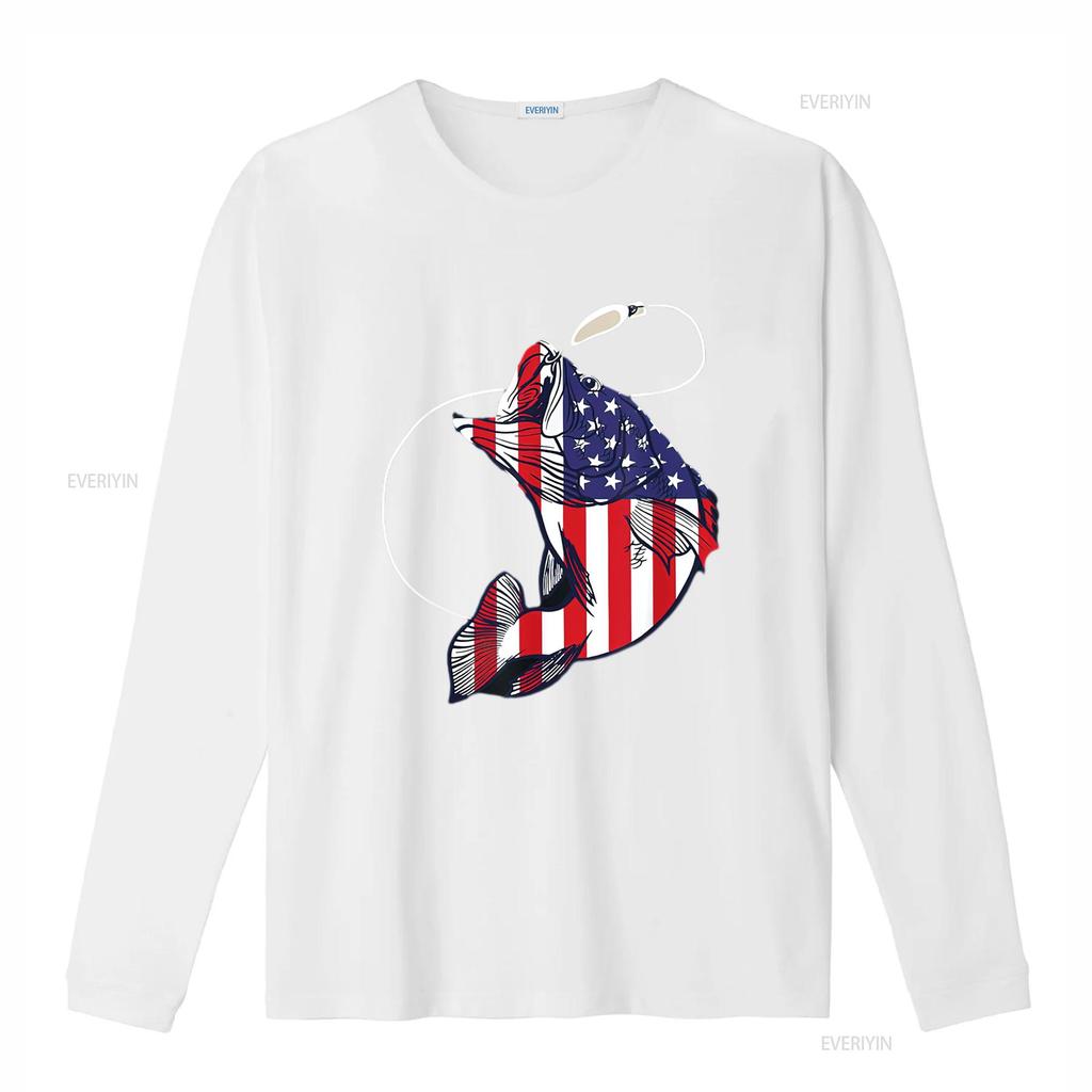 Bassfischen Fisch Amerikanische Flagge Patriotisch Vierter Juli Herren T-Shirt Weiß Vintage Gewaschen Dehnbar Oberteil Für Den Alltag