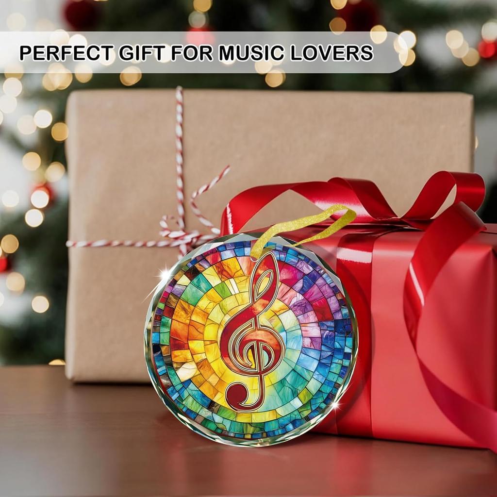 D4DREAM Music Teacher Gifts - 3'' Glass Musical Note Ornament for Tree Decorations Musical Ornaments Gifts for Music Lovers Men Women Friends