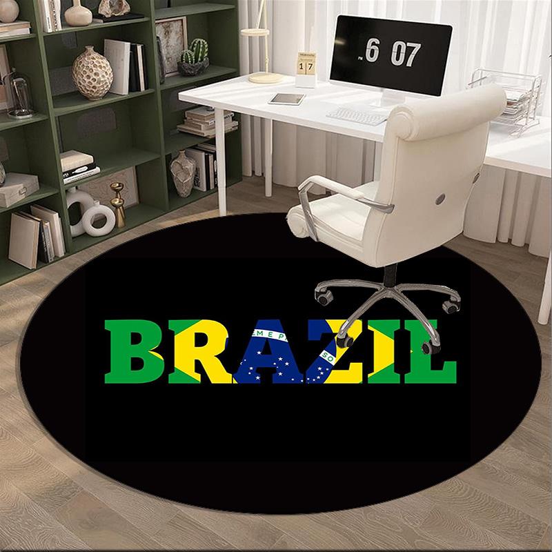 1PC round rug Brazil Artwork Printed Round Area Rug ,Rug For Home Office, Round Chair Rug, Decorative Carpet Fan gifts Christmas gift