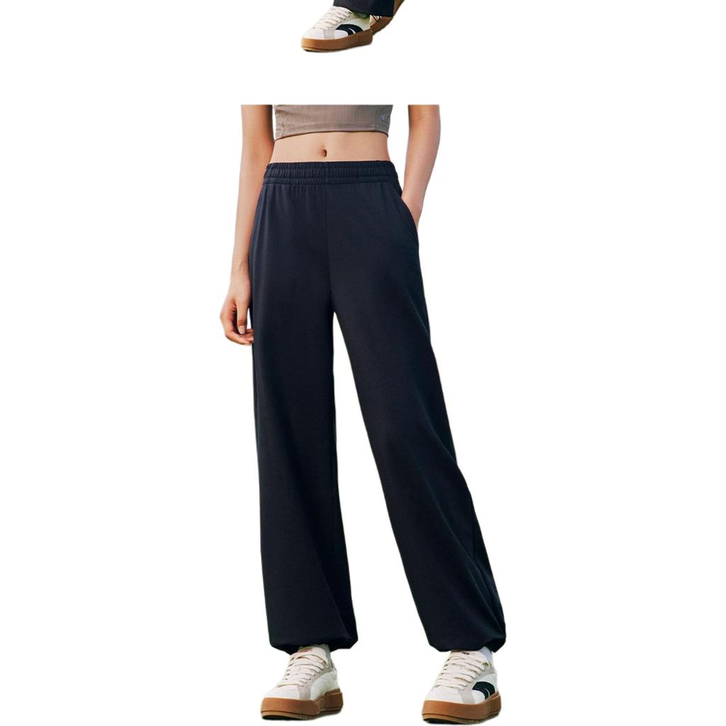 Anta Casual Simple Solid Color Lace-Up Loose Straight Leg Knitted Sports Pants Women Bottoms Black 162528320-1