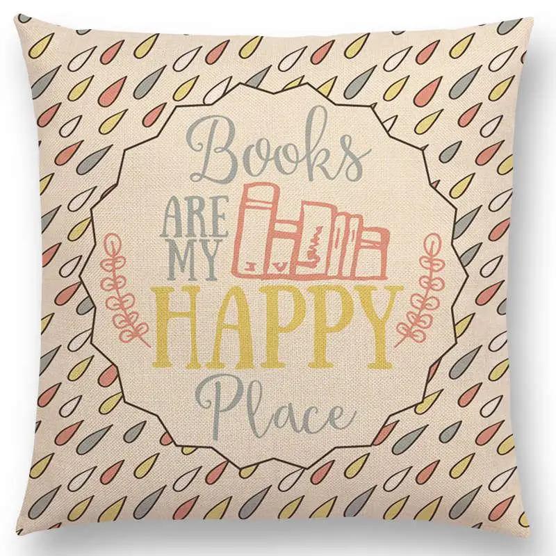 Tea Reading Books Pillow Case Home Decor Linen/cotton Cushion Cover Designer Pillow Cover for Sofa Bedroom Housse De Coussin