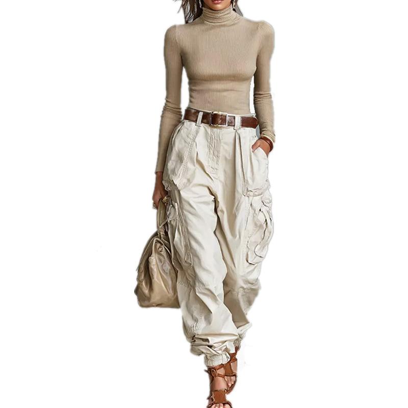 Beige Utility Wide Leg Pants