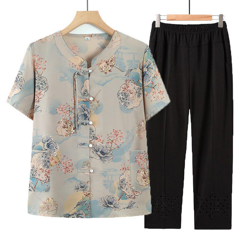 Mother's Day Chinese Style Summer Blouse - Short-Sleeved, Middle-Aged Women's Fashion Top