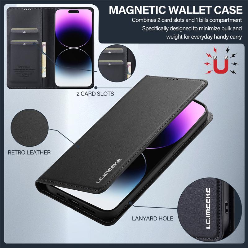 Magnetische Brieftaschen-Klapphülle für iPhone 16 Pro Max 15 Plus 14 13 12 11 8 7 SE4 Leder Kartenhalter Handy Schutzhülle