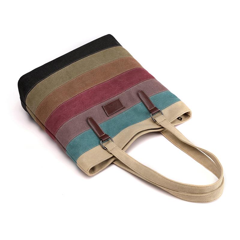 Retro Color Block Canvas Shoulder Bag – Large Capacity Women's Handbag