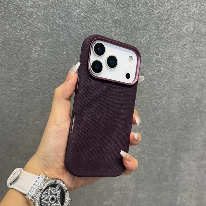 Business Commute Flannel Fabric Magnetic Charging Hard Case For IPhone 17Pro Max Air 16 15 13 14 12 Alloy Button Anti-drop Cover