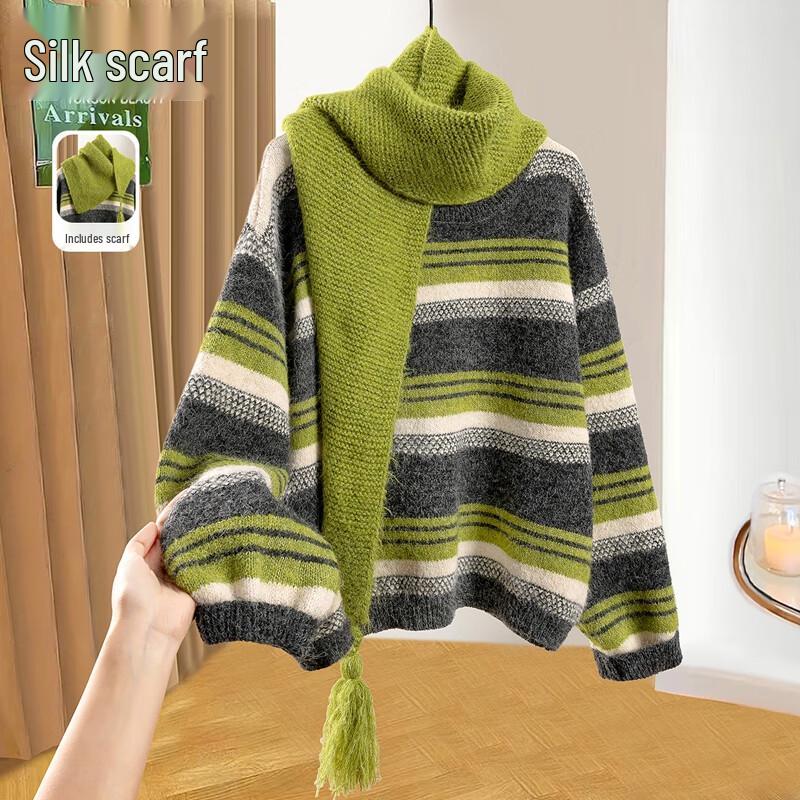 Women's Retro Striped Wool Blend Sweater