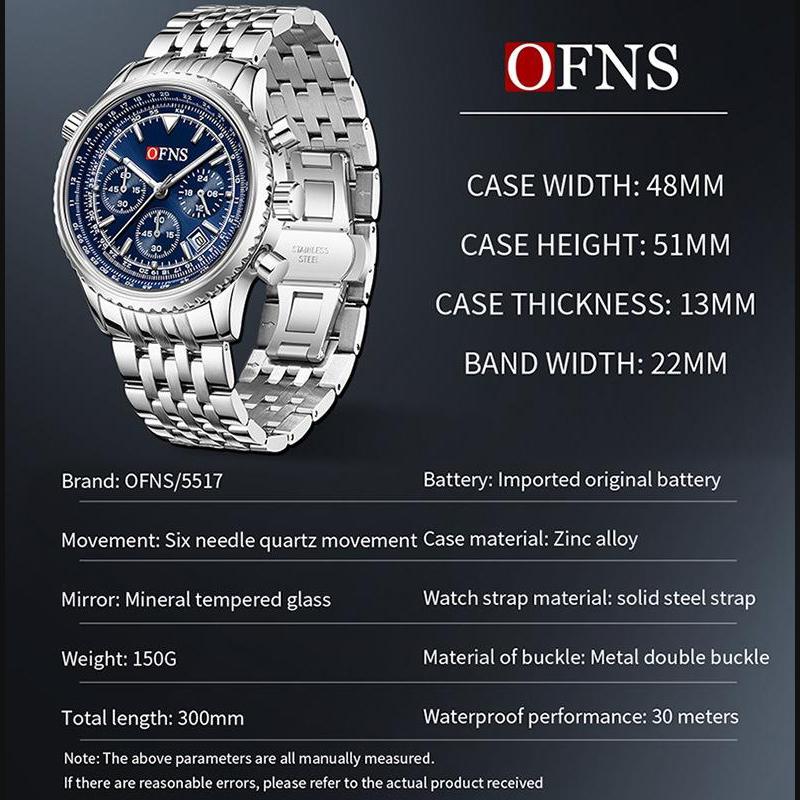 Men Watches Luxury Chronograph Date Waterproof Male Clock Steel Band Quartz Wristwatch