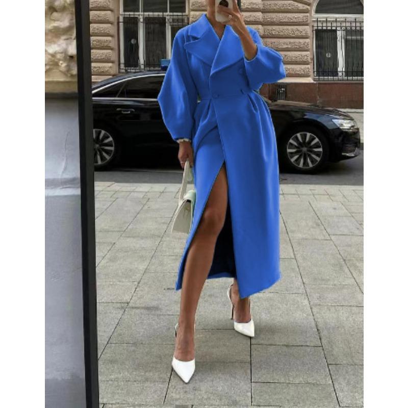 Women's Fashion Casual Solid Color Polo Collar Jackets and Coats for Fall-winter with Long Sleeves and Print