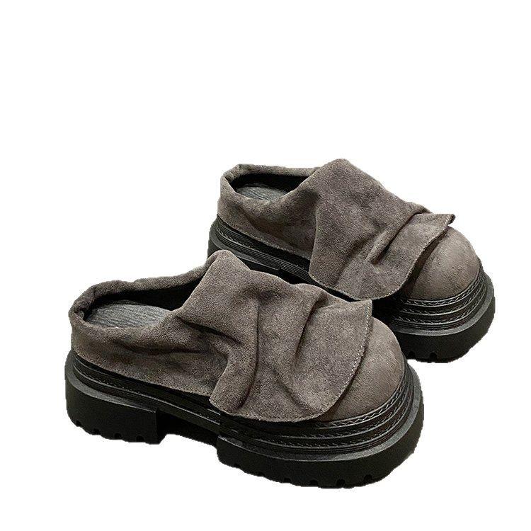 European goods 2025 lotus leaf edge catwalk model bag head half slippers JK small leather shoes small 7cm women's shoes half slippers