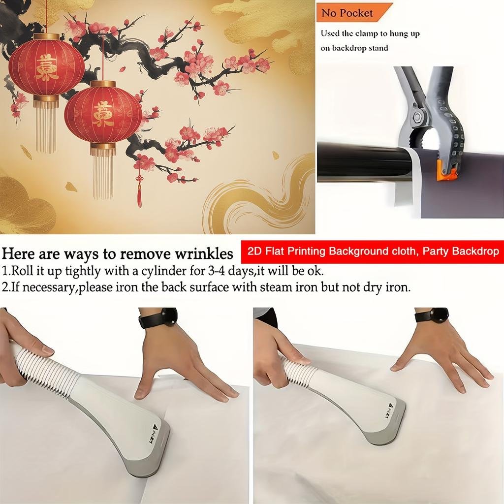 2D Flat, 1 Traditional Chinese New Year Lantern and Plum Blossom Golden Cloud 2D Flat Banner - Suitable for Lunar New Year
