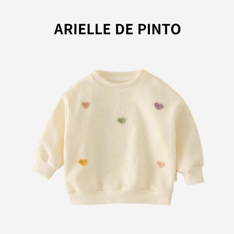 French Arielle De Pinto Girls Sweatshirt Sweater New Style Kidsren s Korean Style Casual and Stylish Jacquard Top Jacquard Sweatshirt-Milk White 80cm