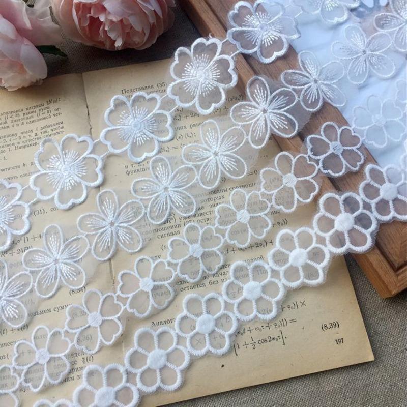 New White Organza Embroidery Flower Tulle Lace Fabric Collar Applique Guipure Ribbon Wedding Dress Veil DIY Sewing Decoration