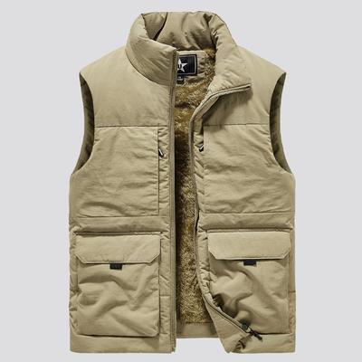 Autumn and Winter Men's Cotton Vest Velvet Thickened Tooling Vest Multi-pocket Stand-up Collar Vest Men's Outdoor Trend Vest