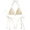 2025 European and American Lace-Up Split Swimsuit Women's Sexy Bikini Solid Color Hot Spring Beachwear