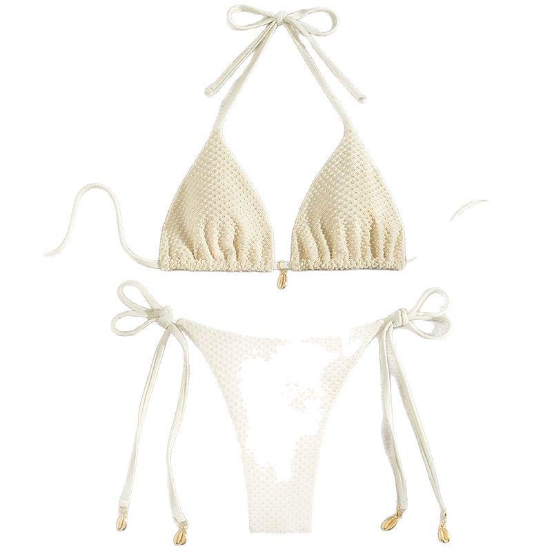 2025 European and American Lace-Up Split Swimsuit Women's Sexy Bikini Solid Color Hot Spring Beachwear