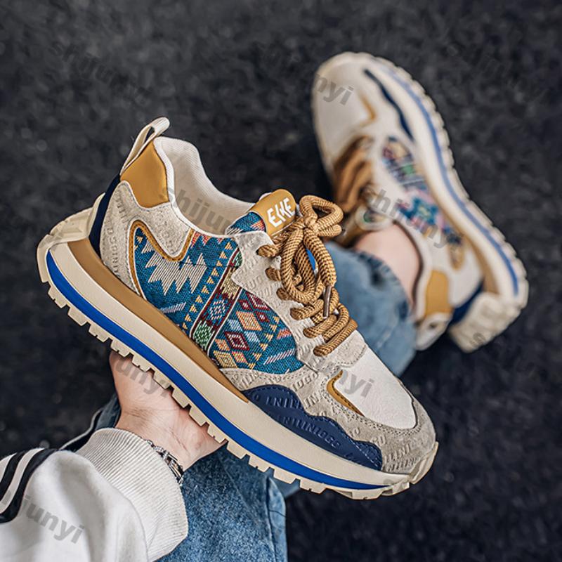 Fashion Men Casual Sneakers Breathable 2025 Spring New Fashion Printed Embroidered Sports Casual Shoes Comfortable Platform Running Shoe