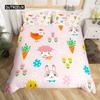 Kawaii Rabbit Duvet Cover Cute Pet Animal Comforter Cover Boho Floral Easter Eggs Bedding Set Happy Easter Gifts for Girls Teens