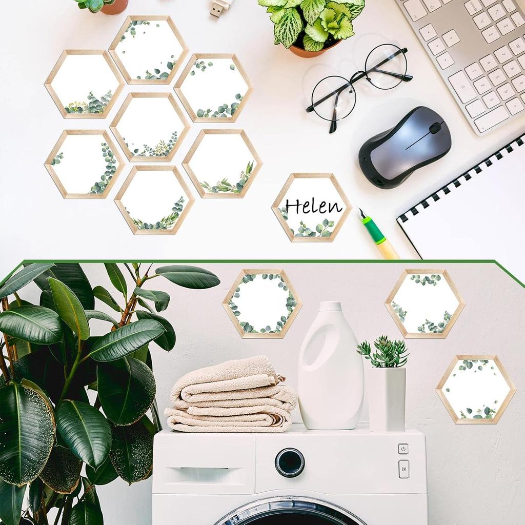 60 Pcs Simply Boho Hexagons Cutouts for Plant Themed Classroom Bulletin Board Decor Greenery and Wood Grain for Farmhouse Rustic Classroom Décor