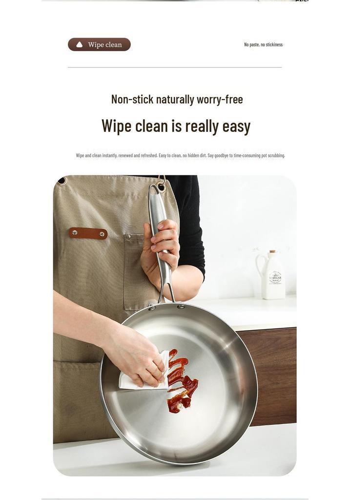304 Stainless Steel Non-Stick Wok Frying Pan for Pan-Frying Steak, Three-Layer Steel