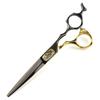 6.0" Black & Gold Leopard Hairdressing Scissors - Straight Shears for Barbers & Bangs