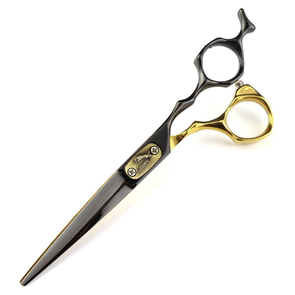 6.0" Black & Gold Leopard Hairdressing Scissors - Straight Shears for Barbers & Bangs