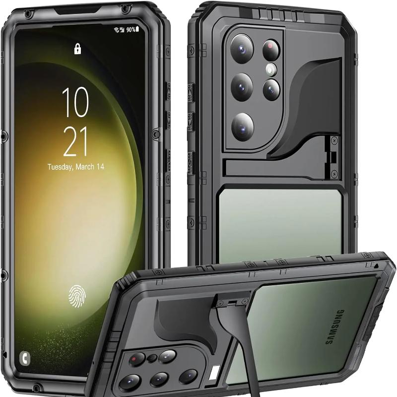 

Для Galaxy S24 S23 Ultra S22 Plus IP68 алюминиевый металлический водонепроницаемый чехол для подводного погружения тяжелый противоударный чехол для экрана протектор For Samsung S24Ultra&Case & Holder чёрный