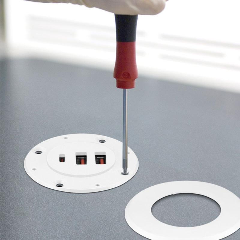 USB Desk Grommet Hole Charging Hub with Two USB & Type C Port Round Embedded USB Adapter for Office Use