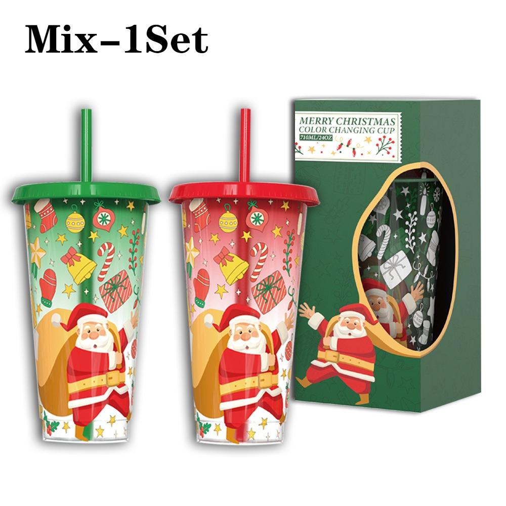 701-800ml Christmas Cups with Lids and StrawsChristmas Coloring ChangingCups Christma Reusable Cups for Water Iced Coffee Or Tea