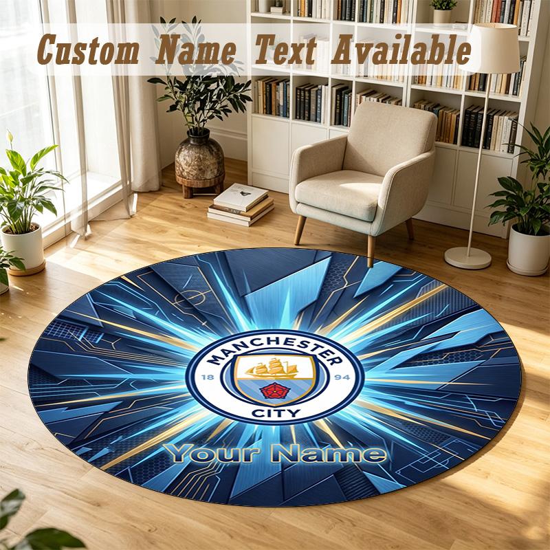 Round Rug Custom NameManchester City Pattern Non Slip Carpet Home Floor Decor