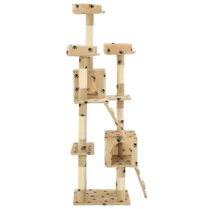 VidaXL Arbre à chat et griffoirs en sisal 170 cm Beige Motif de pattes