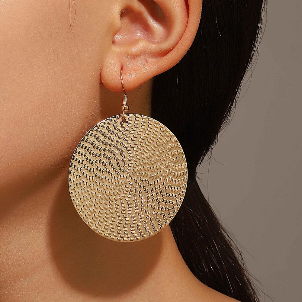 Nuovi Pendenti Orecchini Rotondi Grandi Geometrici Esagerati alla Moda in Oro per Donna Charme Retro Metallo Disco Rotondo Orecchini Gioielli