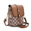 Women Mini Crossbody Phone Bag Flap Vintage Monogram PU Leather Double Zip Small Shoulder Bag with Adjustable Strap High Quality