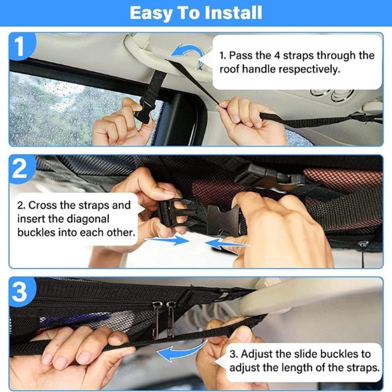 Car Roof Cargo Net with Mesh Access Panel and Mounting Hardware for Soft Item Storage In Cars SUVs and MPVs Daily Use