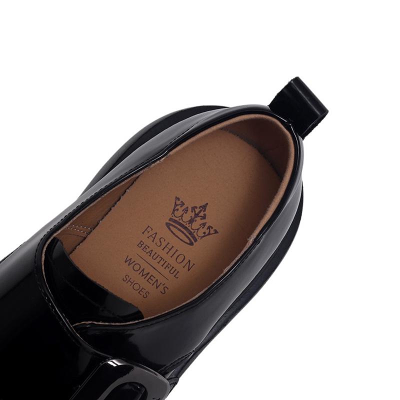 Fashion Women's new leather cowhide thick sole waterproof platform high heels metal belt buckle college style single shoes casual shoes