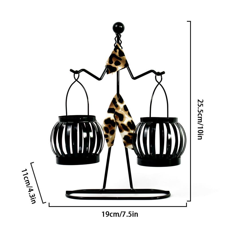1PC Double Lantern Home Decor Leopard Print Person Abstract Character Sculpture Creative Metal Candlestick Candle Holder