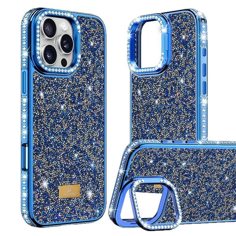 

iPhone 17 Women s Drop-Proof Case with Sparkly Diamond Lens Stand - Chic Aesthetic iPhone 14 Pro Max синій