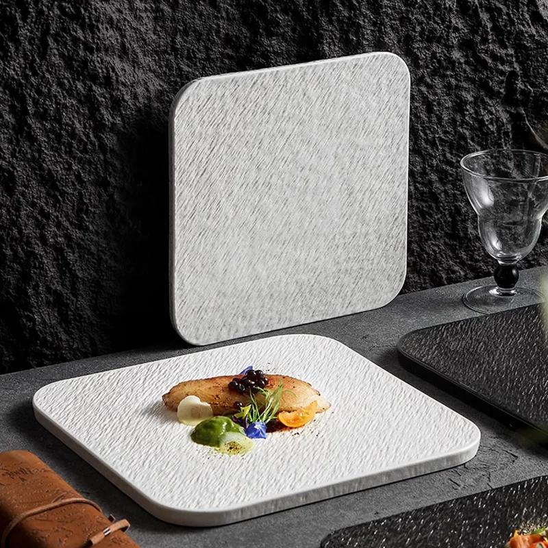 8/10 Inch Stone Pattern Flat Plate Creative Nordic Ceramic Dinner Plate Classic Matte Sushi Dessert Tableware Western Restaurant