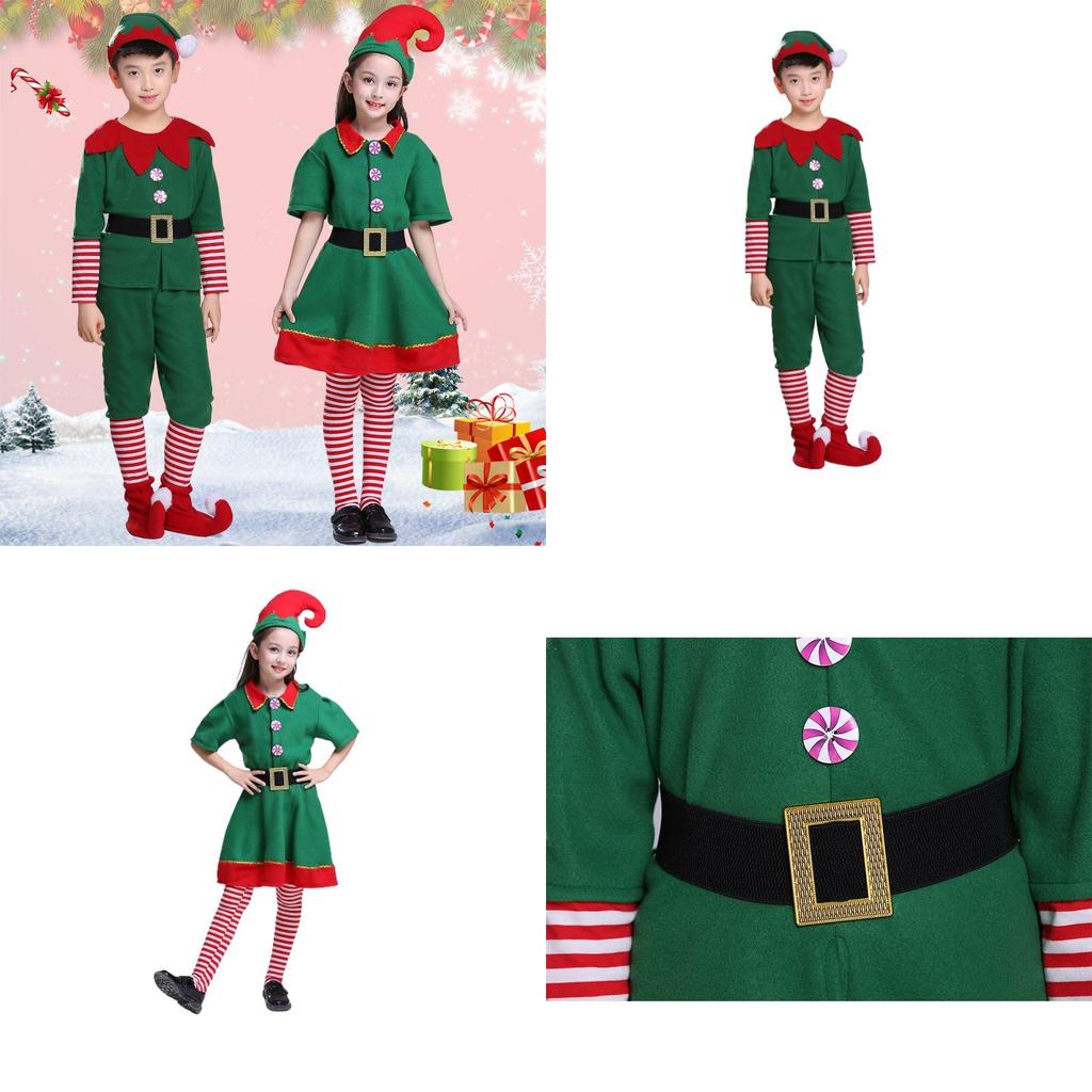 Eye-catching Kids Christmas Elf Costume Couple Outfit For Xmas Parties Role Play