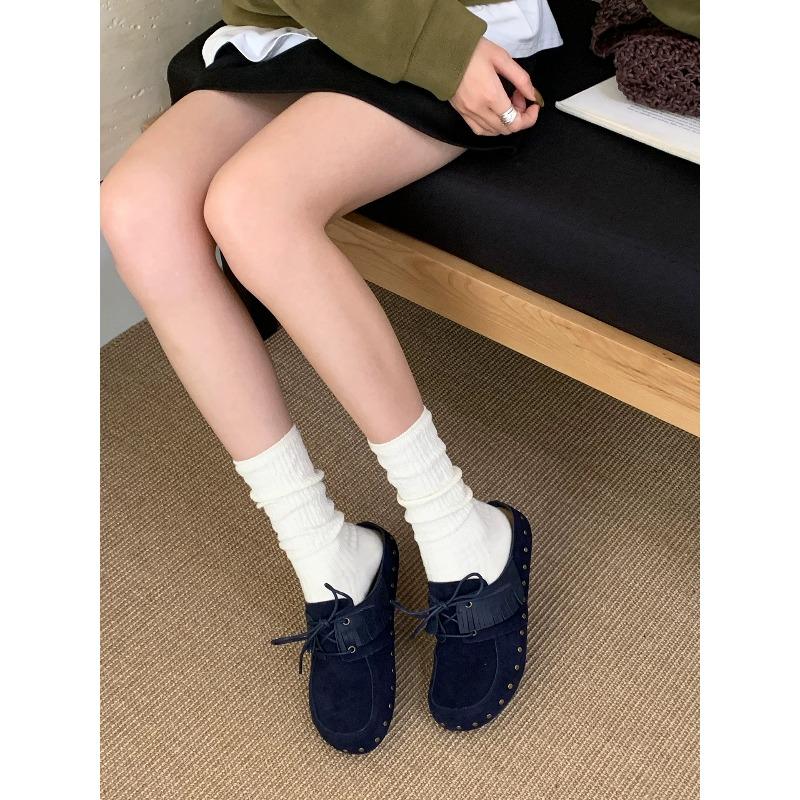 Fashion Platform Women's Retro Platform Round Toe Mules Slip-On Baotou Half Slippers